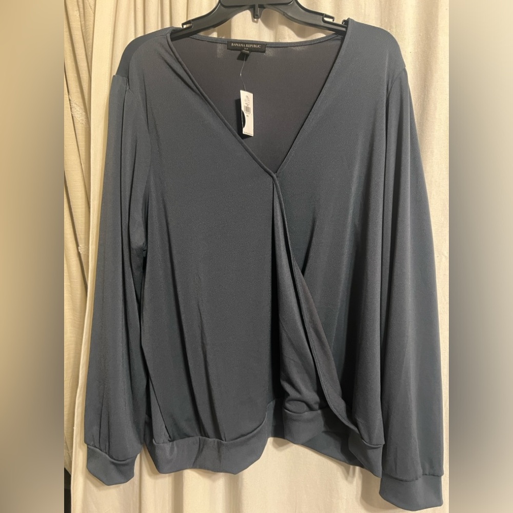 Gray/blue faux wrap shirt